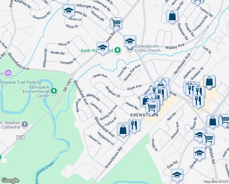 map of restaurants, bars, coffee shops, grocery stores, and more near 1103 Bingham Street in Philadelphia
