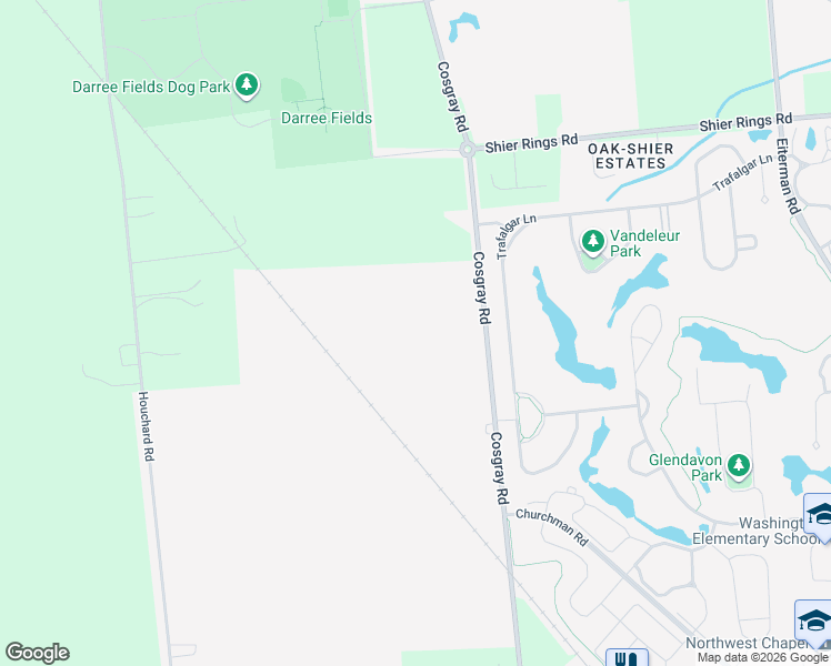 map of restaurants, bars, coffee shops, grocery stores, and more near 5751 Cosgray Road in Dublin