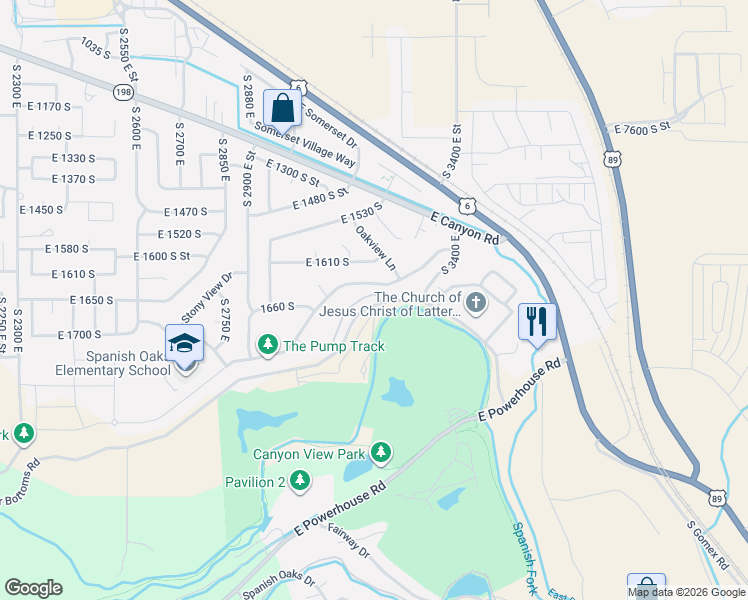 map of restaurants, bars, coffee shops, grocery stores, and more near 3157 East River Bottoms Road in Spanish Fork