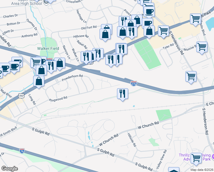 map of restaurants, bars, coffee shops, grocery stores, and more near 409 Kingwood Road in King of Prussia