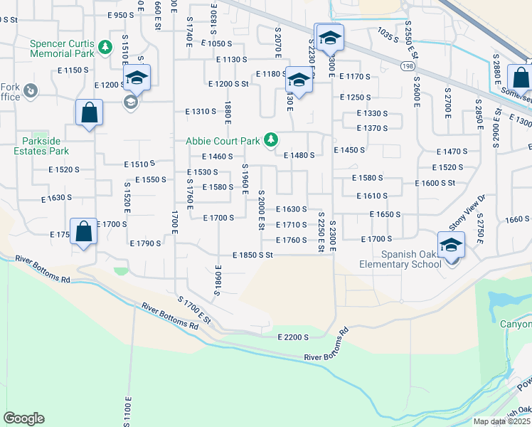 map of restaurants, bars, coffee shops, grocery stores, and more near 2012 East 1630 South in Spanish Fork