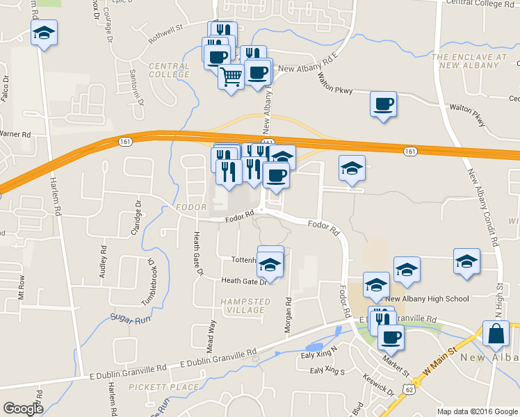 map of restaurants, bars, coffee shops, grocery stores, and more near 5501 New Albany Road in New Albany