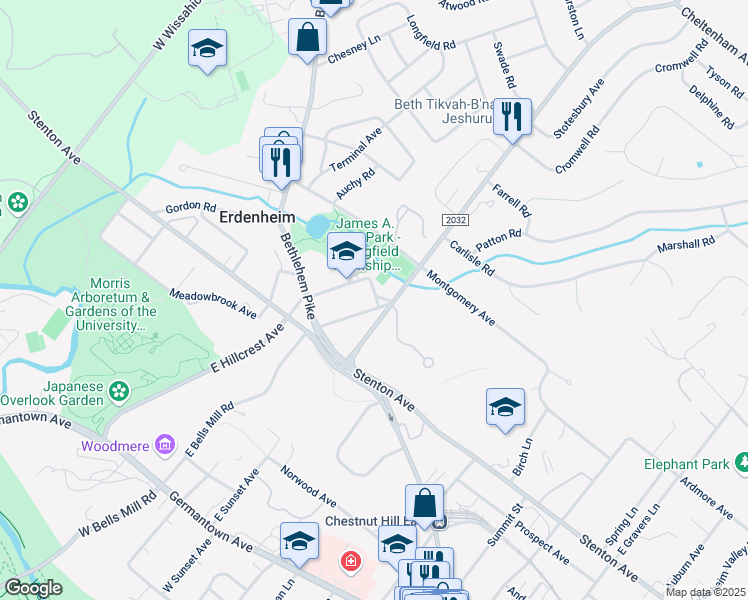 map of restaurants, bars, coffee shops, grocery stores, and more near in Flourtown