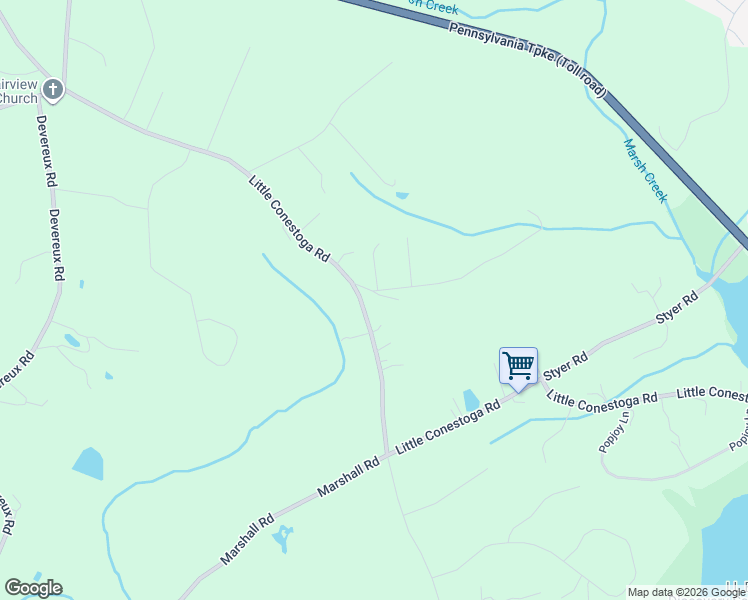 map of restaurants, bars, coffee shops, grocery stores, and more near 960 Little Conestoga Road in Glenmoore