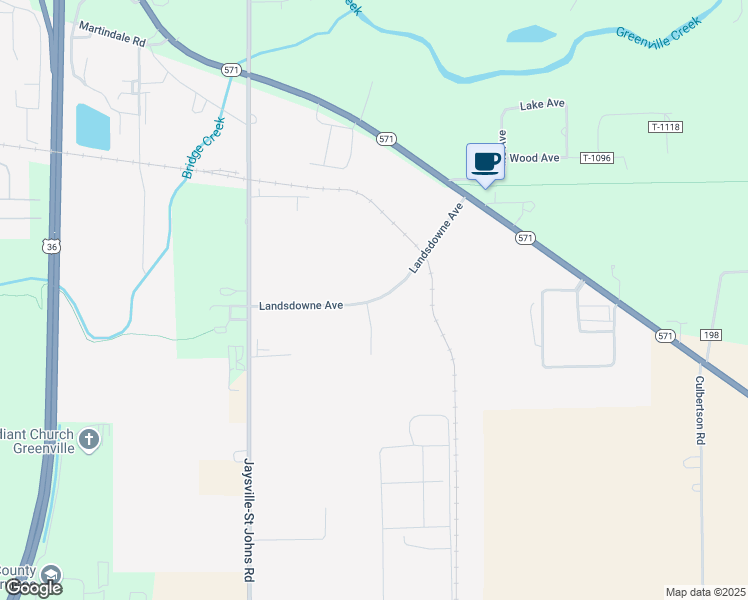 map of restaurants, bars, coffee shops, grocery stores, and more near Landsdowne Avenue in Greenville