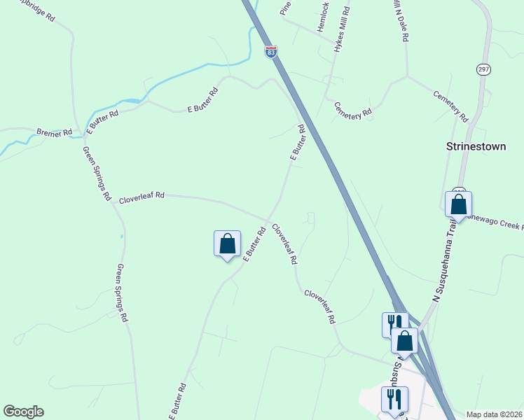 map of restaurants, bars, coffee shops, grocery stores, and more near 510 Cloverleaf Road in York