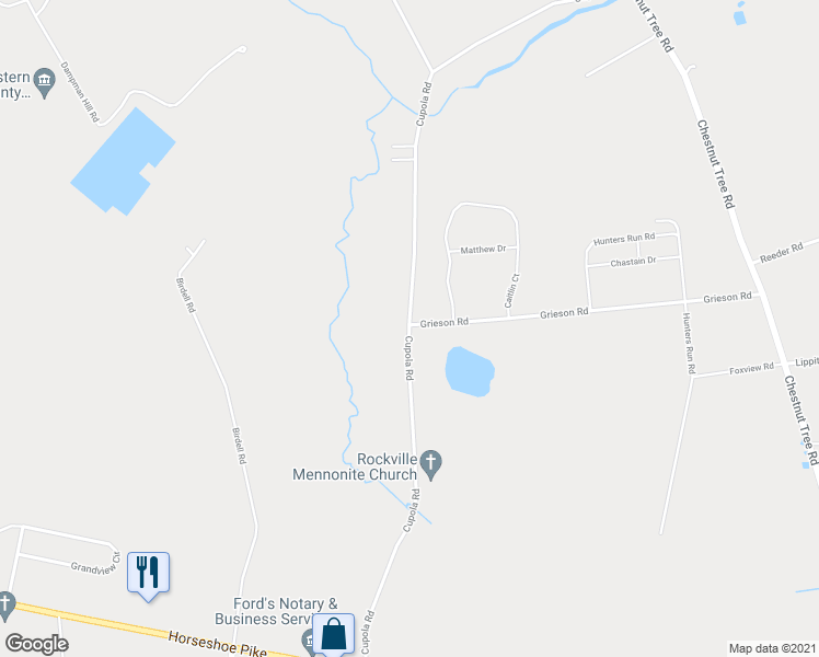 map of restaurants, bars, coffee shops, grocery stores, and more near 298 Cupola Road in Honey Brook