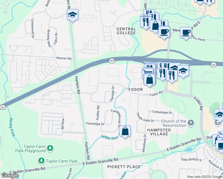 map of restaurants, bars, coffee shops, grocery stores, and more near 7134 Fodor Road in New Albany