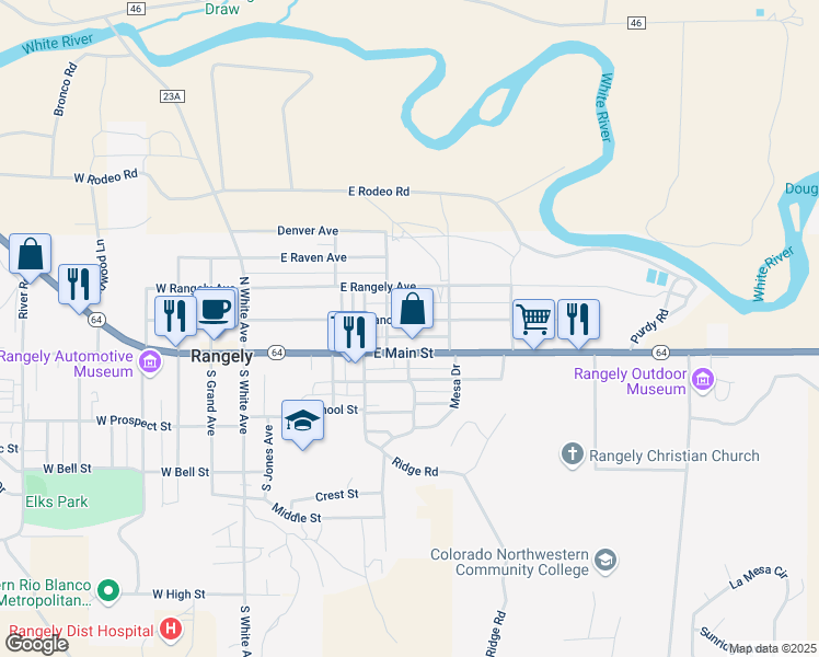map of restaurants, bars, coffee shops, grocery stores, and more near 508 East Rio Blanco Avenue in Rangely