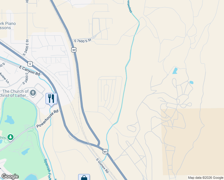 map of restaurants, bars, coffee shops, grocery stores, and more near South 2800 East Street in Spanish Fork