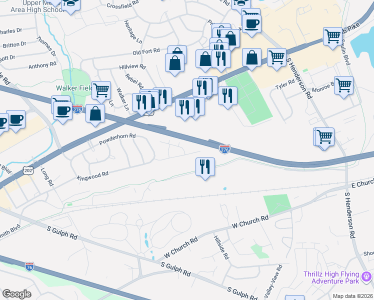 map of restaurants, bars, coffee shops, grocery stores, and more near 410 Bluebuff Road in King of Prussia