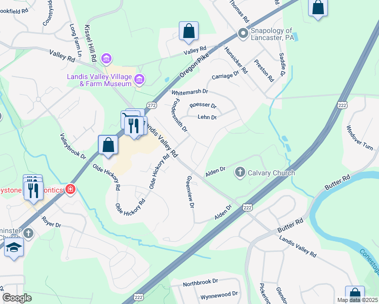 map of restaurants, bars, coffee shops, grocery stores, and more near 1020 Whitfield Drive in Neffsville