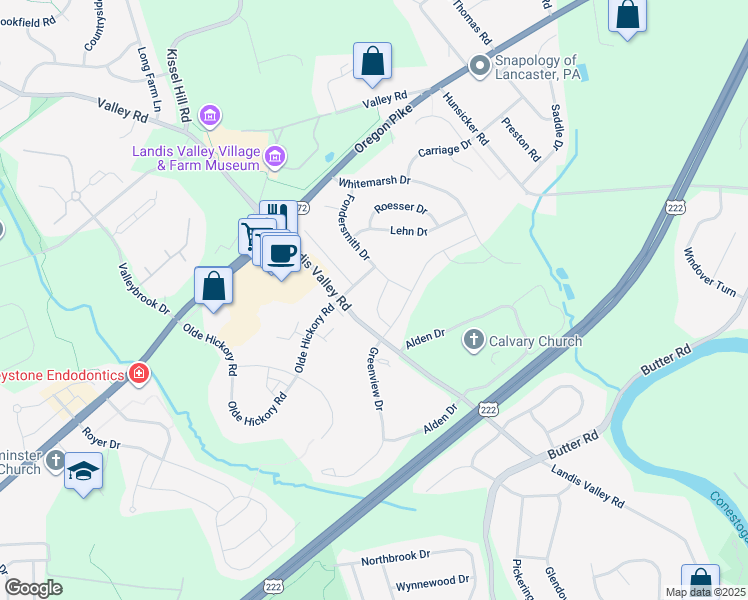 map of restaurants, bars, coffee shops, grocery stores, and more near 1020 Whitfield Drive in Neffsville