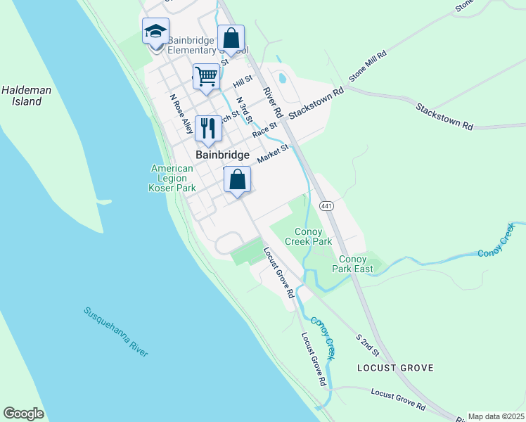 map of restaurants, bars, coffee shops, grocery stores, and more near 214 Division Street in Bainbridge