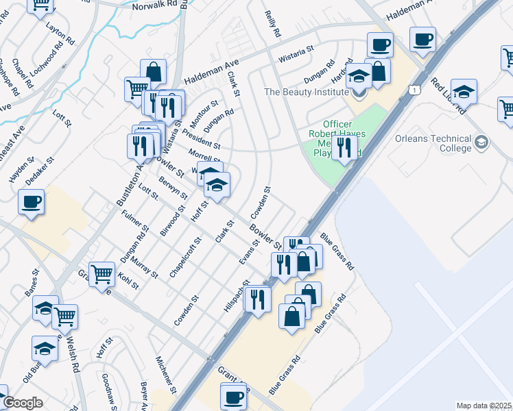 map of restaurants, bars, coffee shops, grocery stores, and more near 9742 Cowden Street in Philadelphia