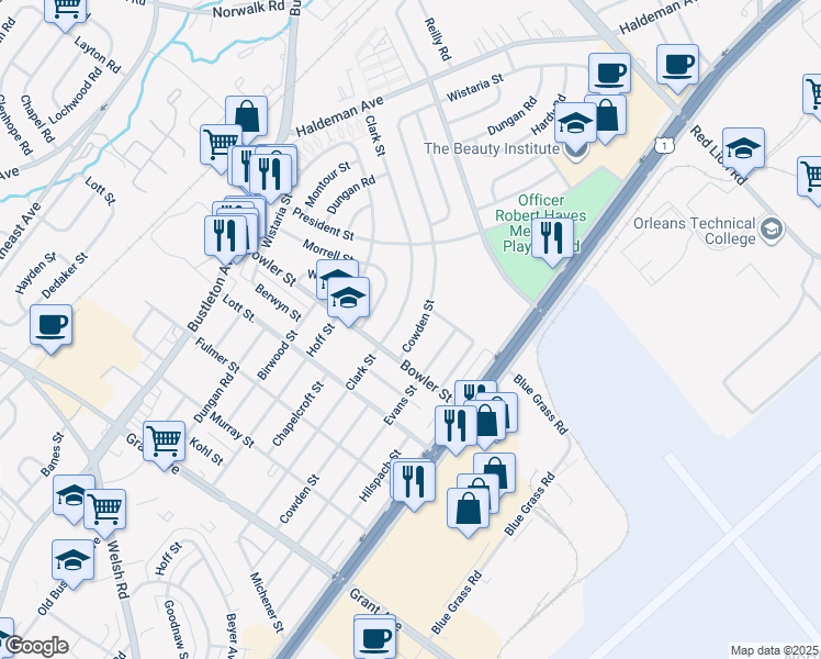 map of restaurants, bars, coffee shops, grocery stores, and more near 9742 Cowden Street in Philadelphia