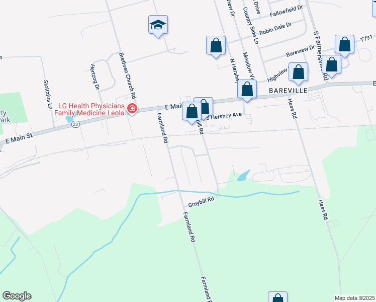map of restaurants, bars, coffee shops, grocery stores, and more near 40 Melvin Drive in Leola