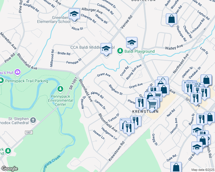 map of restaurants, bars, coffee shops, grocery stores, and more near 1016 Bingham Street in Philadelphia