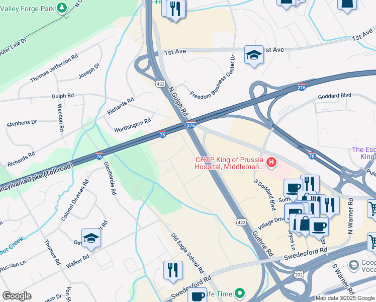 map of restaurants, bars, coffee shops, grocery stores, and more near 236 Drummers Lane in Wayne