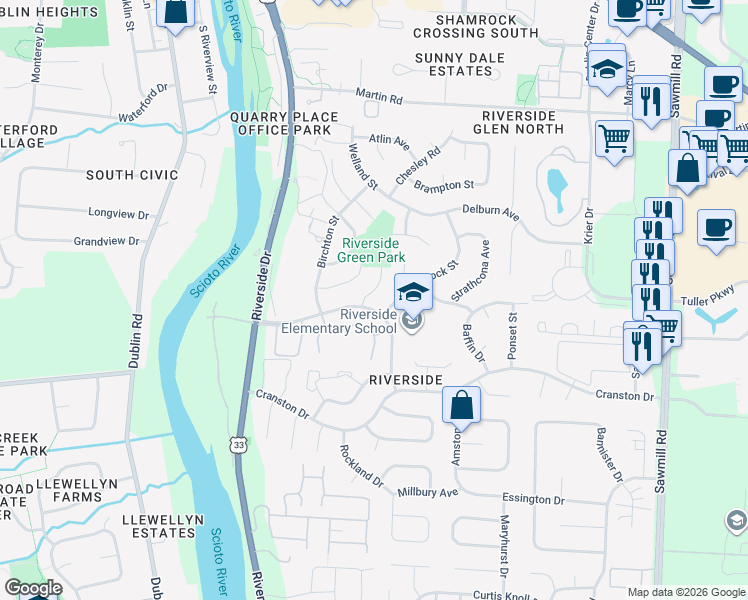 map of restaurants, bars, coffee shops, grocery stores, and more near 6566 Arborg Court in Dublin