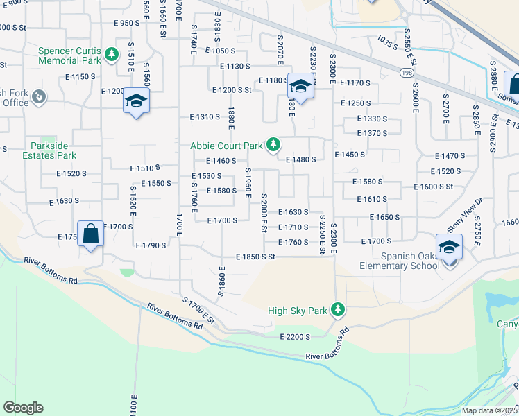 map of restaurants, bars, coffee shops, grocery stores, and more near 1624 South 2000 East in Spanish Fork