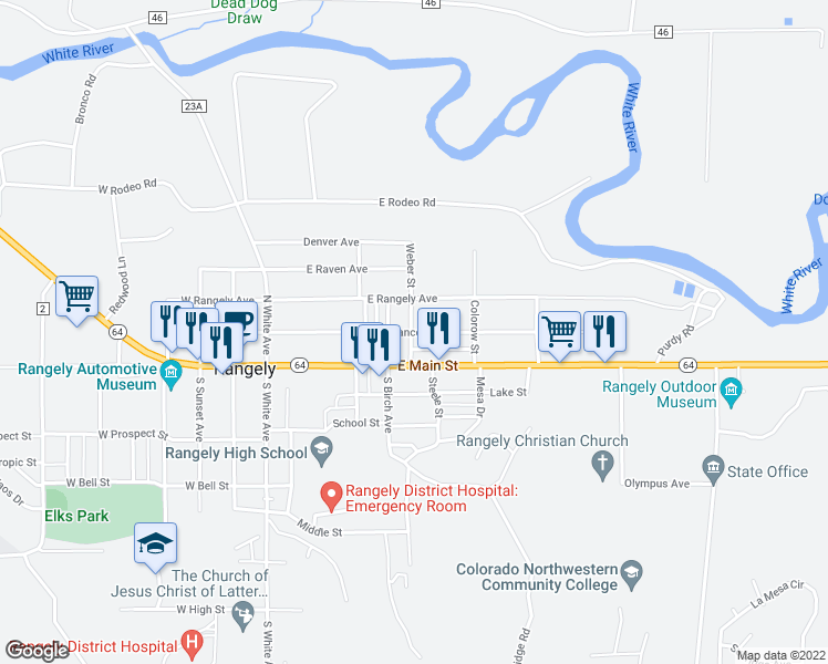 map of restaurants, bars, coffee shops, grocery stores, and more near 508 East Rio Blanco Avenue in Rangely