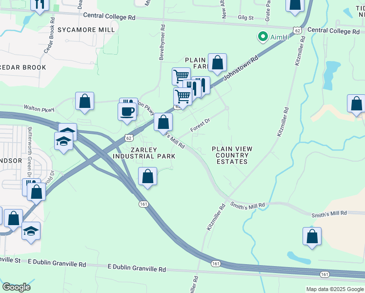 map of restaurants, bars, coffee shops, grocery stores, and more near 7795 Smith's Mill Road in New Albany