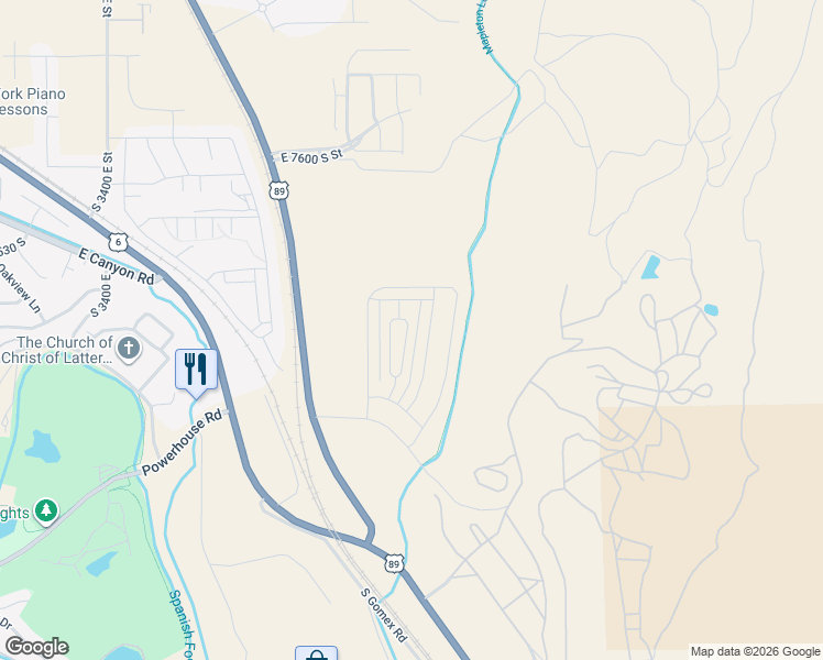 map of restaurants, bars, coffee shops, grocery stores, and more near South 2800 East Street in Spanish Fork