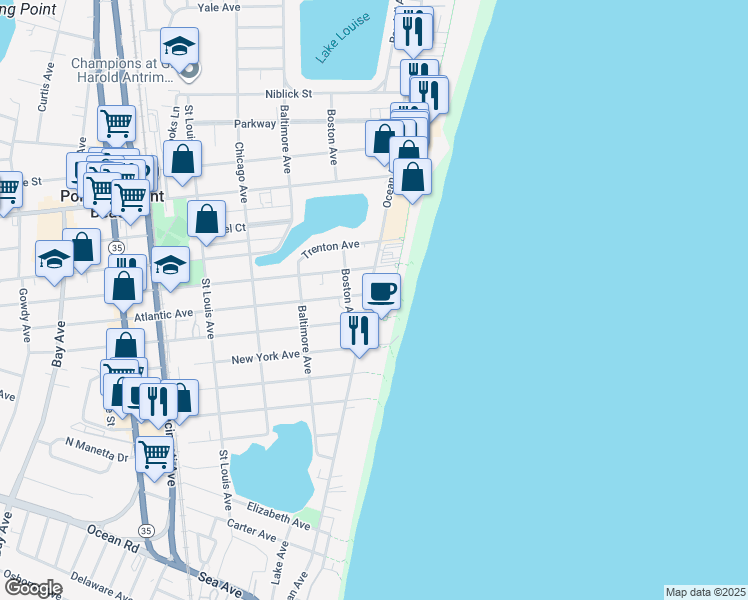 map of restaurants, bars, coffee shops, grocery stores, and more near 808 Ocean Avenue in Point Pleasant Beach