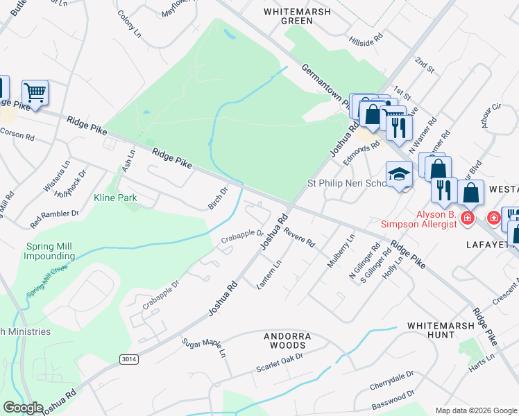 map of restaurants, bars, coffee shops, grocery stores, and more near 555 Andorra Glen Court in Lafayette Hill