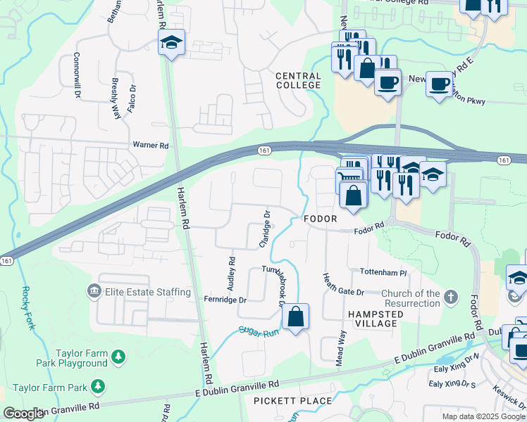 map of restaurants, bars, coffee shops, grocery stores, and more near 7134 Fodor Road in New Albany