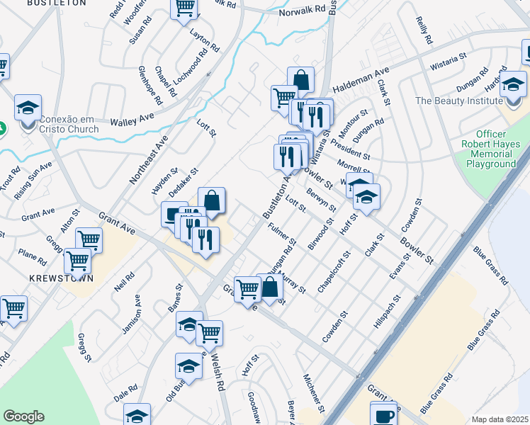 map of restaurants, bars, coffee shops, grocery stores, and more near 9712 Bustleton Avenue in Philadelphia