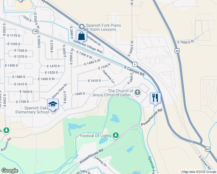 map of restaurants, bars, coffee shops, grocery stores, and more near 3154 East Canyon Crest Drive in Spanish Fork