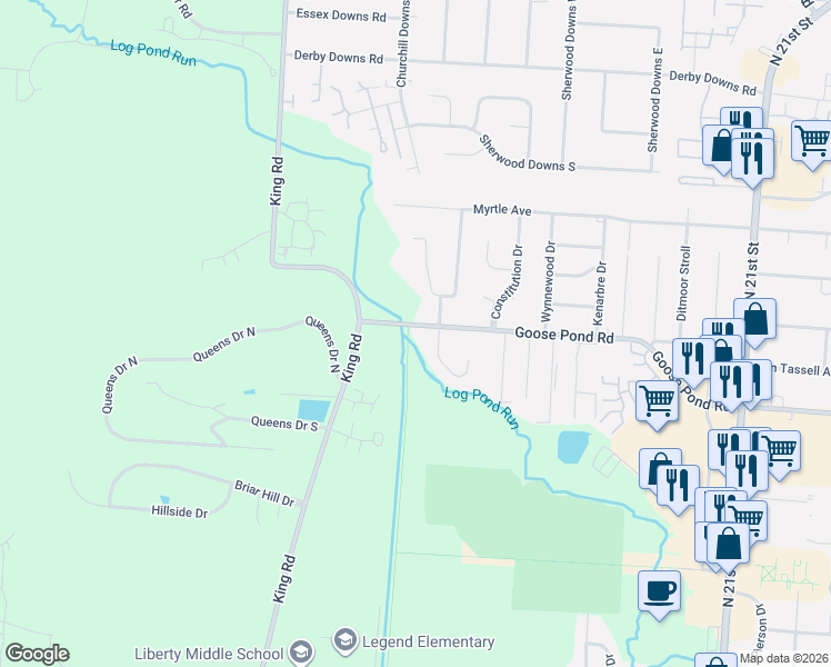 map of restaurants, bars, coffee shops, grocery stores, and more near 565 Goose Pond Road in Newark