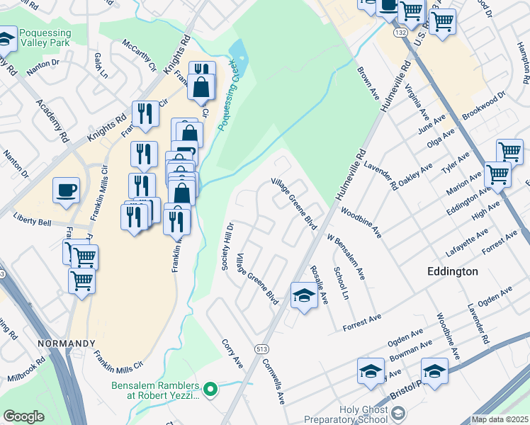 map of restaurants, bars, coffee shops, grocery stores, and more near 1488 Custom House Square in Bucks County