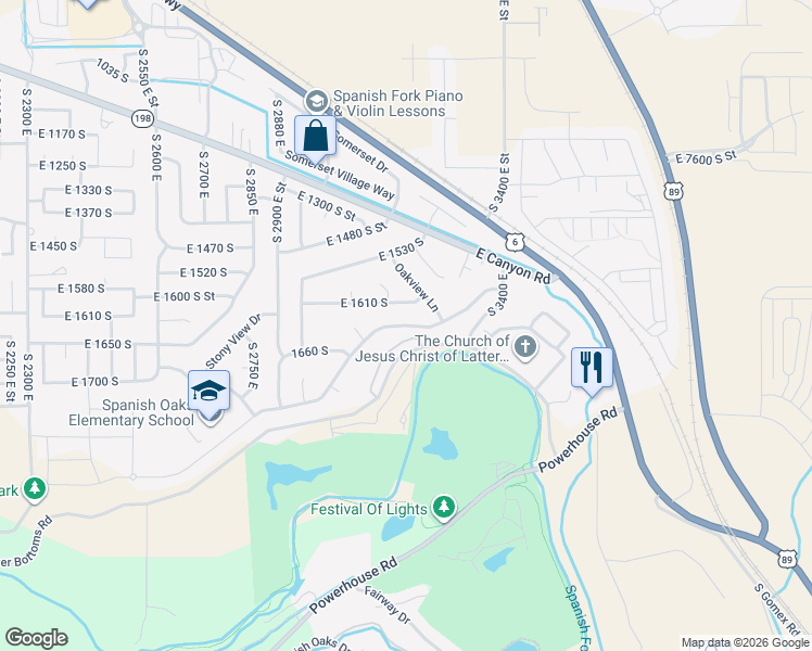map of restaurants, bars, coffee shops, grocery stores, and more near 3134 East Canyon Crest Drive in Spanish Fork