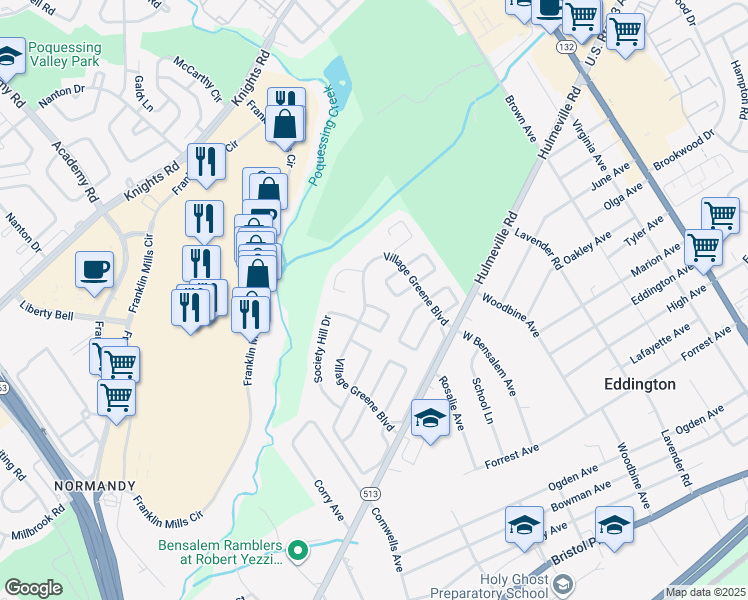 map of restaurants, bars, coffee shops, grocery stores, and more near 1488 Custom House Square in Bucks County