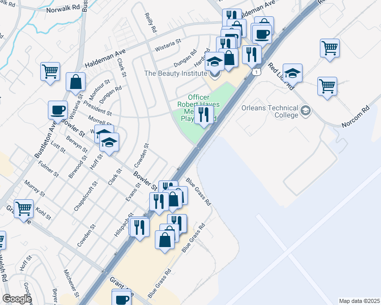 map of restaurants, bars, coffee shops, grocery stores, and more near 9898 E Roosevelt Blvd in Philadelphia