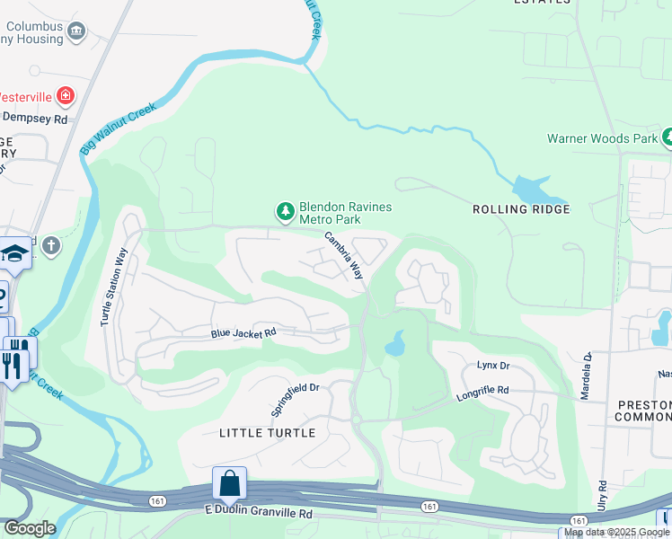 map of restaurants, bars, coffee shops, grocery stores, and more near 5366 Sipeston Lane in Westerville