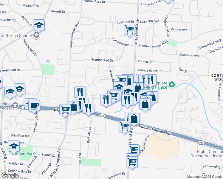 map of restaurants, bars, coffee shops, grocery stores, and more near 2357 Pinecrest Drive in Columbus