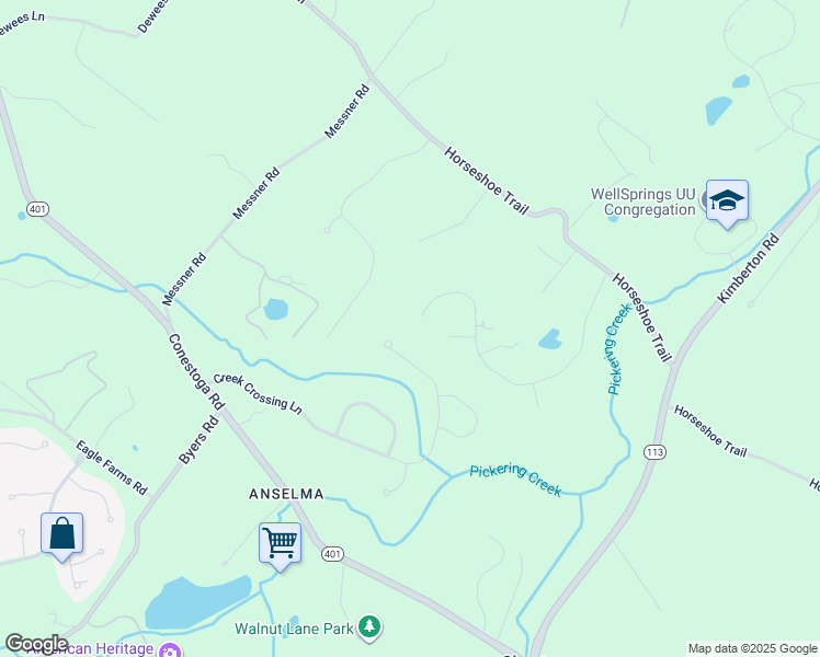 map of restaurants, bars, coffee shops, grocery stores, and more near 1735 Chantilly Lane in Chester Springs