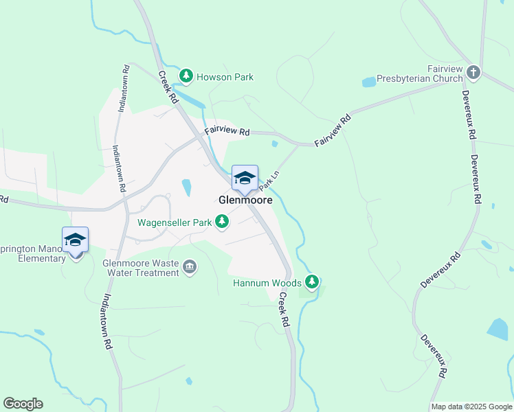 map of restaurants, bars, coffee shops, grocery stores, and more near 1931 Creek Road in Glenmoore
