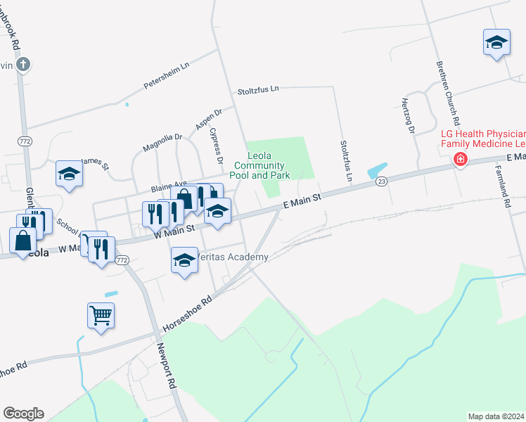map of restaurants, bars, coffee shops, grocery stores, and more near 2 Ann Road in Leacock-Leola-Bareville