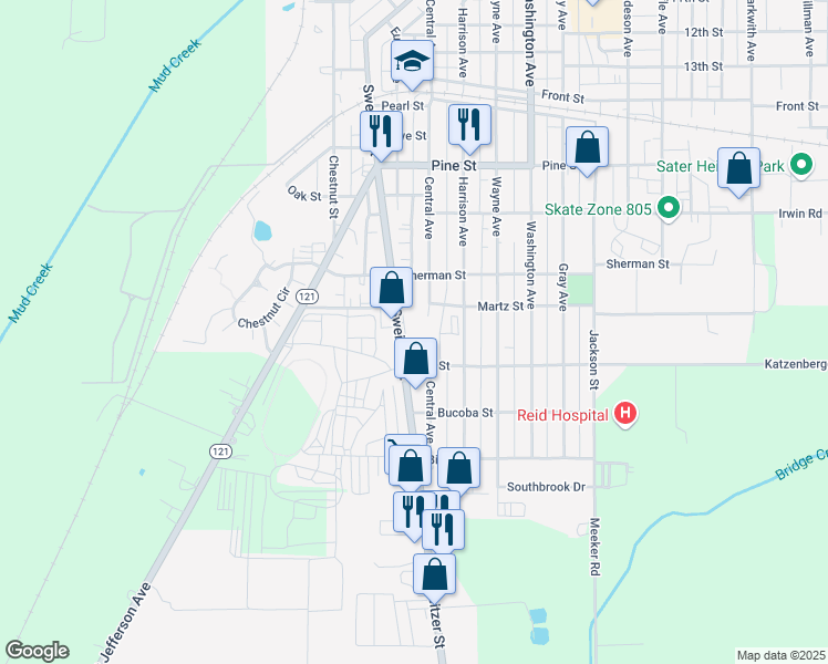 map of restaurants, bars, coffee shops, grocery stores, and more near 835 Sweitzer Street in Greenville