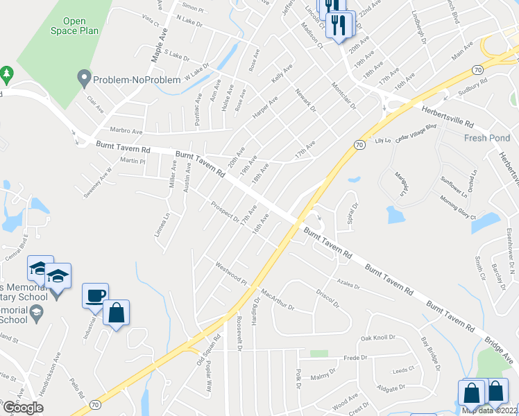 map of restaurants, bars, coffee shops, grocery stores, and more near 424 17th Avenue in Brick Township