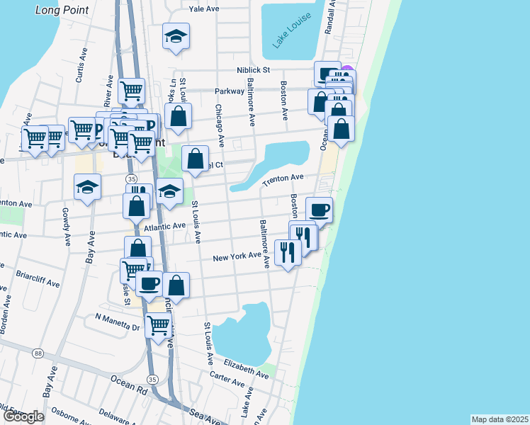 map of restaurants, bars, coffee shops, grocery stores, and more near 119 Atlantic Avenue in Point Pleasant Beach