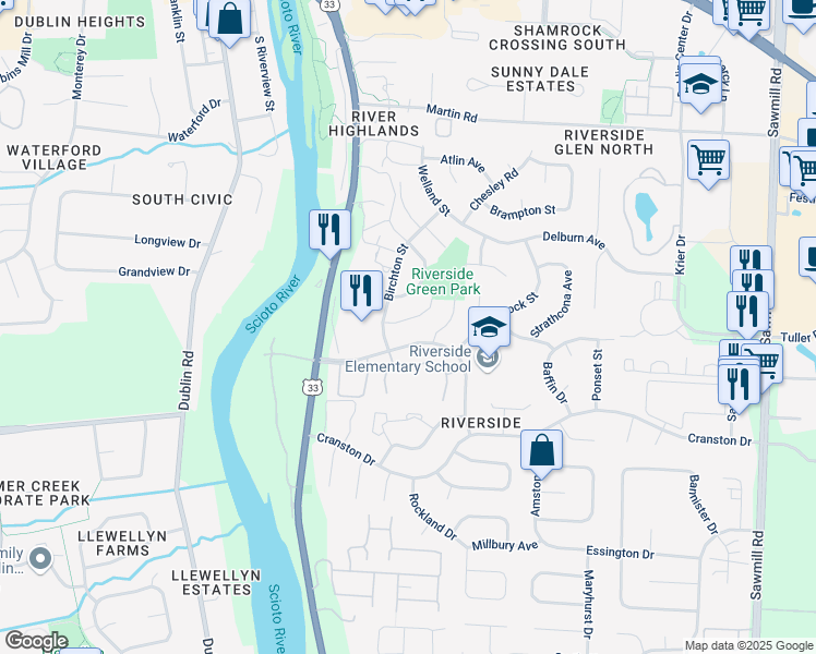 map of restaurants, bars, coffee shops, grocery stores, and more near 3365 Chetwood Place in Dublin