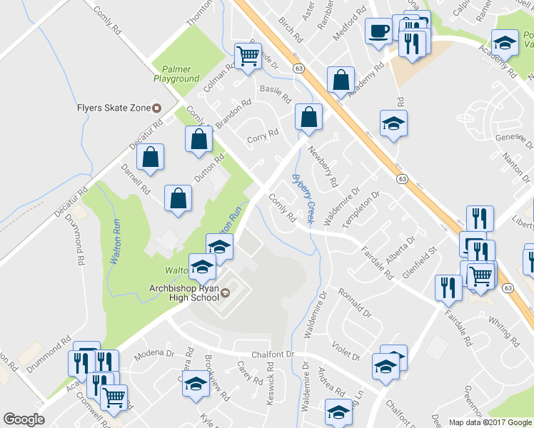 map of restaurants, bars, coffee shops, grocery stores, and more near 3222 Rhett Road in Philadelphia