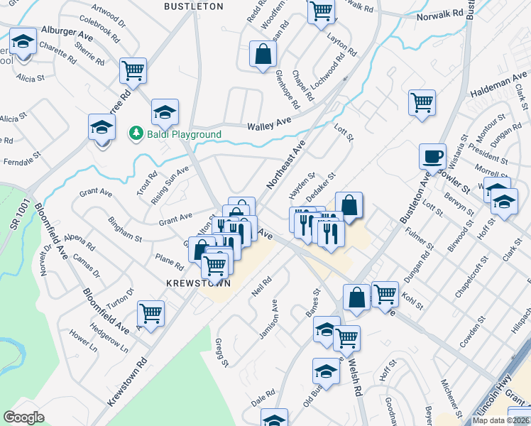 map of restaurants, bars, coffee shops, grocery stores, and more near in Philadelphia