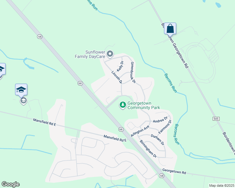 map of restaurants, bars, coffee shops, grocery stores, and more near 3 Pheasant Court in Mansfield